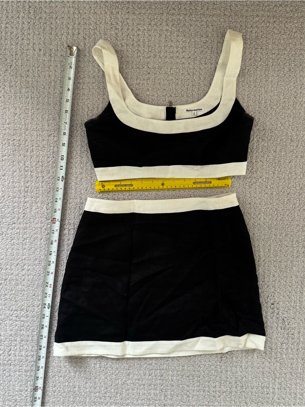 Reformation Robbie Linen Black & White Mini Skirt Set – Size 4 - Picture 7 of 11